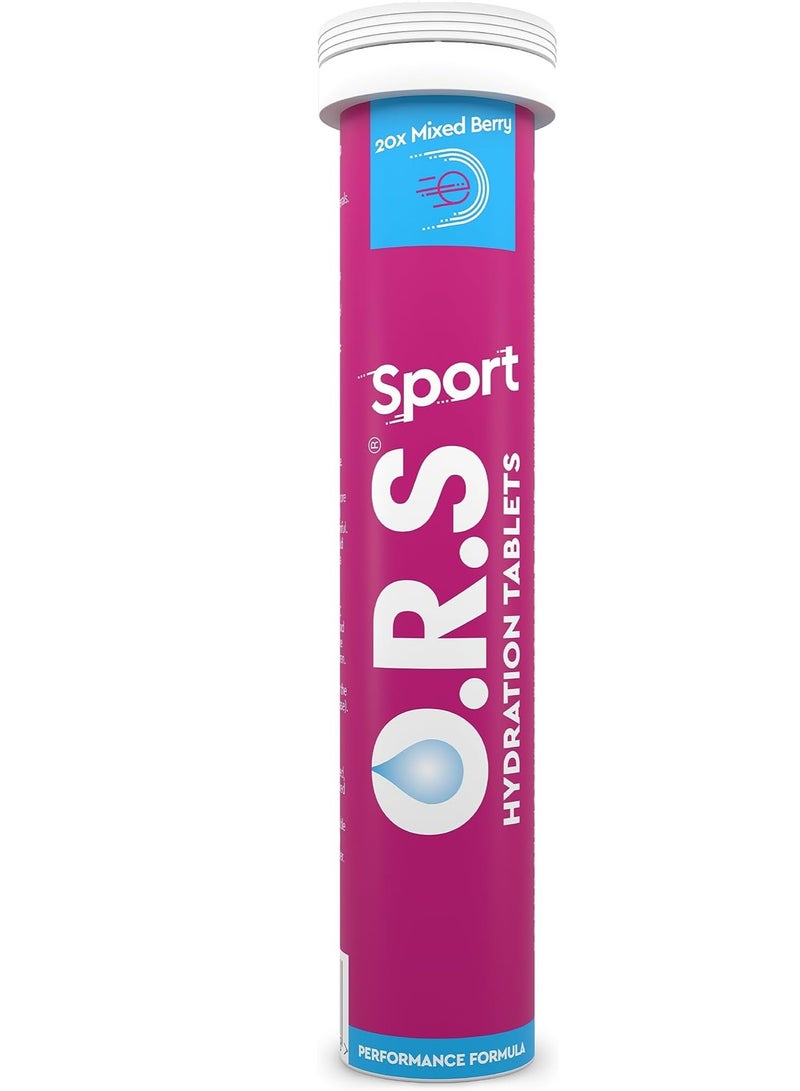 O.R.S Sport Hydration Tablets with Electrolytes, Vegan, Gluten & Lactose Free Formula – Soluble Oral Rehydration Tablets with Natural Mixed Berry Flavour, Low Calorie, Adult & Children, 20 Tablets pack of 4