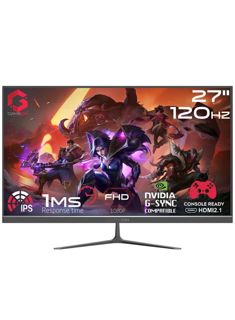 27 inch Gaming Monitor FHD 120Hz IPS 1ms, Wide IPS Screen Fast HDMI 2.1 and VGA Display Port Built-in Speakers Support PS5 Black