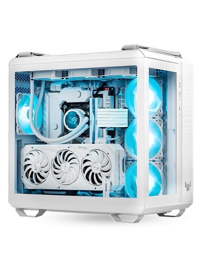 GT 502 TUF White Edition Gaming PC - Intel Core i7-14700K 20 Cores 28 Threads, NVIDIA RTX 4070 Ti Super 16GB, 32GB DDR5 RAM 5600MHz, 1TB SSD Gen 4, 850W GOLD PSU, 360mm Liquid Cooler, Wi-Fi + BT + ASUS XG27ACS-W 27 INCH 180HZ Monitor White