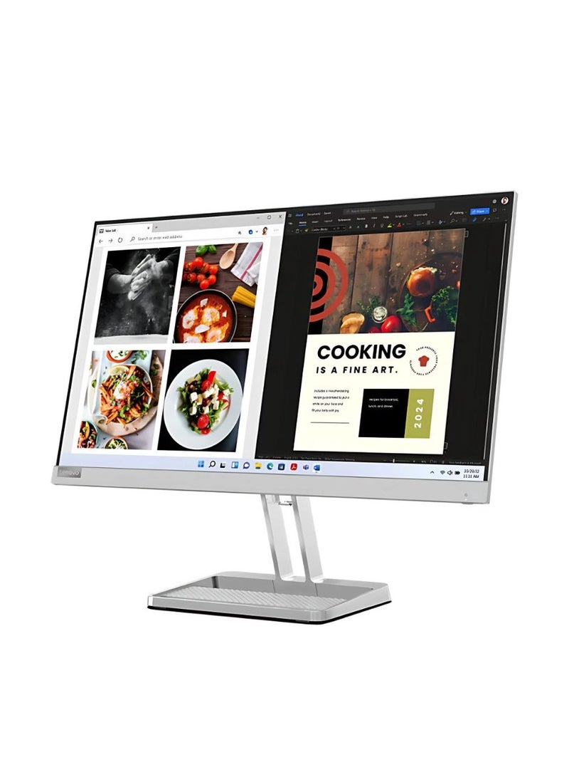 L-Series 60.45cm (24 inch) FHD IPS Ultraslim Monitor | 100Hz, 99% sRGB, AMD FreeSync, HDMI, Tilt Stand, 2x3W Speakers, Smart Display Customization Artery, Home & Office Use, L24i-40 Cloud Grey