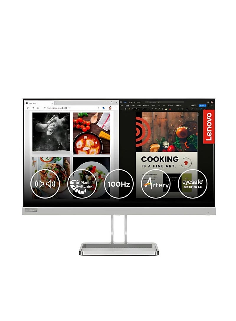 L-Series 60.45cm (24 inch) FHD IPS Ultraslim Monitor | 100Hz, 99% sRGB, AMD FreeSync, HDMI, Tilt Stand, 2x3W Speakers, Smart Display Customization Artery, Home & Office Use, L24i-40 Cloud Grey