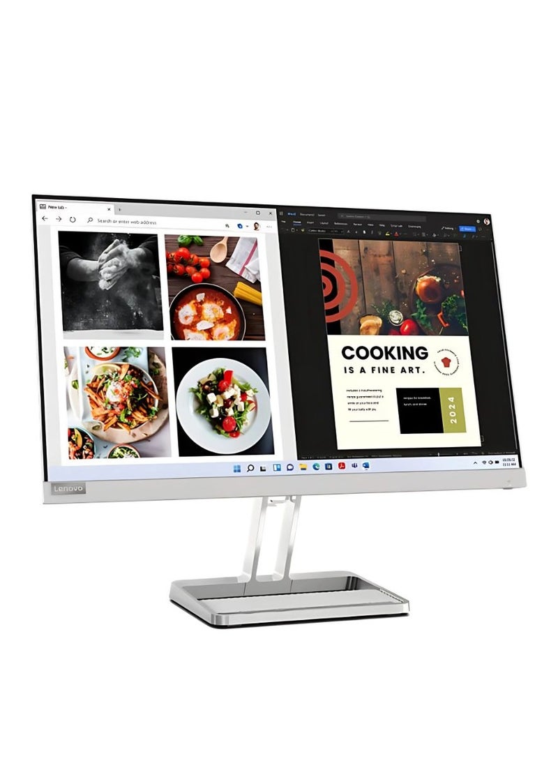 L-Series 60.45cm (24 inch) FHD IPS Ultraslim Monitor | 100Hz, 99% sRGB, AMD FreeSync, HDMI, Tilt Stand, 2x3W Speakers, Smart Display Customization Artery, Home & Office Use, L24i-40 Cloud Grey