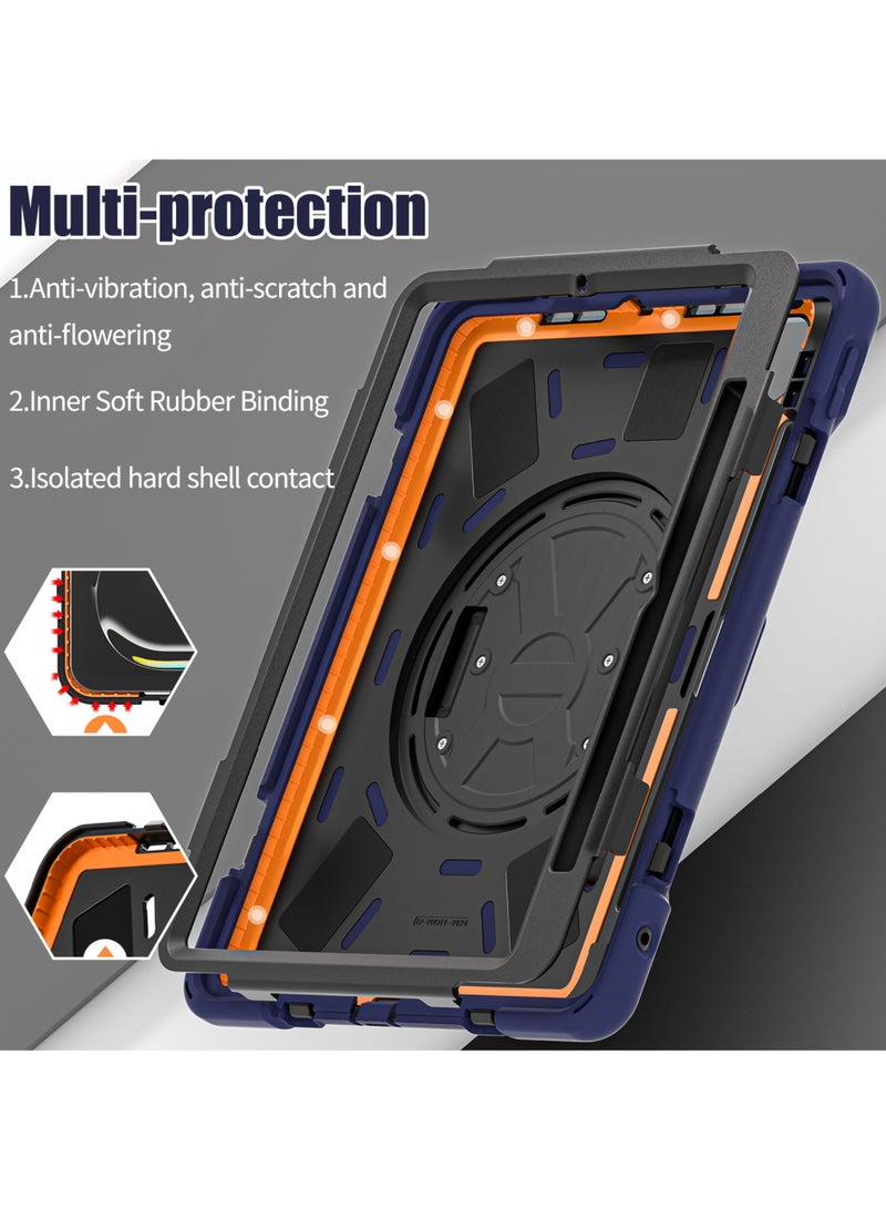 Case for iPad Pro 11-inch (2024) M4 Chip Model A2836 A2837 Heavy Duty Rugged Durability Silicone Tablet Cover with 360° Rotating Hand Strap Foldable Hidden Stand & Shoulder Strap