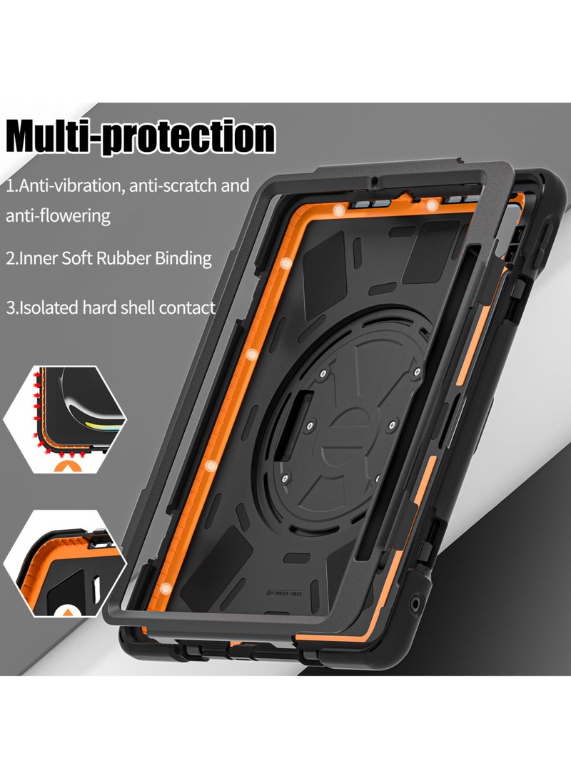 Case for iPad Pro 11-inch (2024) M4 Chip Model A2836 A2837 Heavy Duty Rugged Durability Silicone Tablet Cover with 360° Rotating Hand Strap Foldable Hidden Stand & Shoulder Strap
