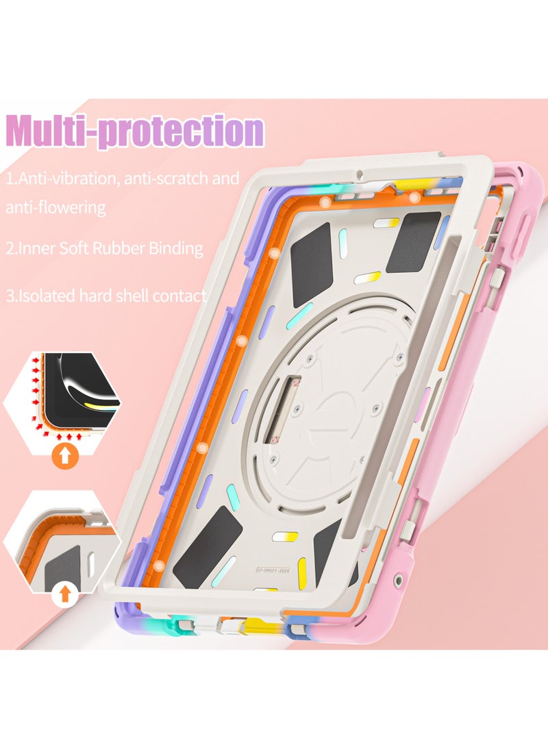 Case for iPad Pro 11-inch (2024) M4 Chip Model A2836 A2837 Heavy Duty Rugged Durability Silicone Tablet Cover with 360° Rotating Hand Strap Foldable Hidden Stand & Shoulder Strap