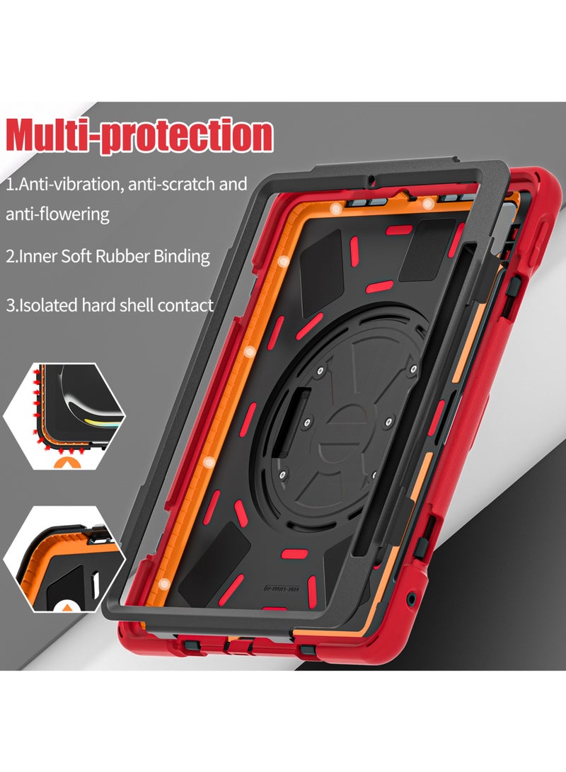 Case for iPad Pro 11-inch (2024) M4 Chip Model A2836 A2837 Heavy Duty Rugged Durability Silicone Tablet Cover with 360° Rotating Hand Strap Foldable Hidden Stand & Shoulder Strap