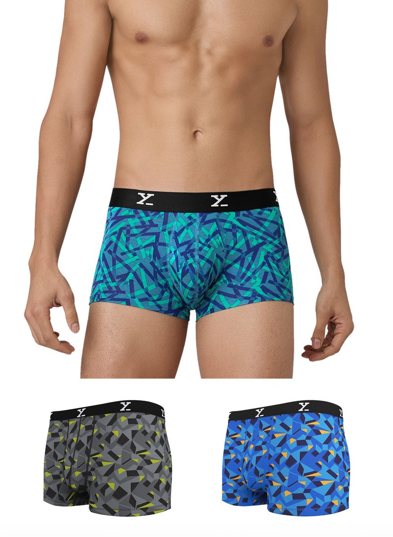 Pack of 3 Men's Shuffle Micromodal Regular Fit Printed Antimicrobial Trunks