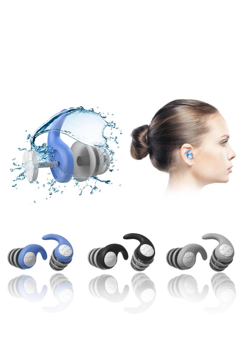 Swimming Ear Plugs Waterproof Earplugs - 3 Pairs Silicone Reusable Swim Ear Plugs for Adult Kids, Water Sports Earplugs for Showering, Bathing, Surfing - Keep Ear Water Out.