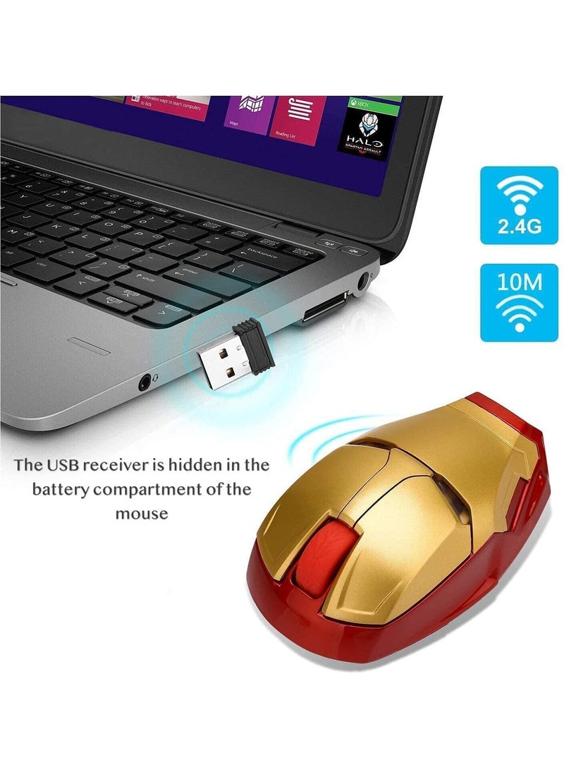 Wireless Mouse, Cool for Iron Man Mouse, 2.4 G Portable Mobile Computer Click Silent Mouse, Mouse Optical Mice with USB Receiver, for Notebook PC Laptop Computer Mac Book