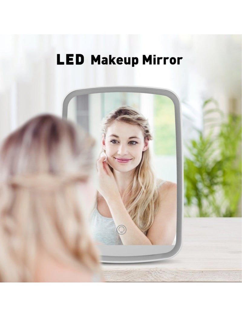 Vanity Mirror with Lights, Travel Lighted Makeup Mirror, Portable Lighted Makeup Beauty Mirror, 3 Color Lighting, Dimmable Touch Screen, Tabletop LED Folding Adjustable Cosmetic Mirror