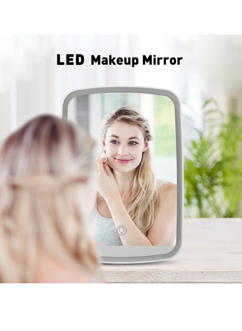 Vanity Mirror with Lights, Travel Lighted Makeup Mirror, Portable Lighted Makeup Beauty Mirror, 3 Color Lighting, Dimmable Touch Screen, Tabletop LED Folding Adjustable Cosmetic Mirror