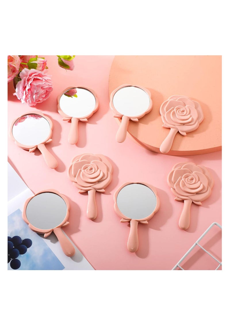 Mini Rose Mirror, Pocket Mirror Bulk Rose Design Compact Princess Mirror, Plastic Portable Handheld Makeup Mirror, for Bridal Shower Favor Quinceanera Party Favors for Guests, 8 Pcs