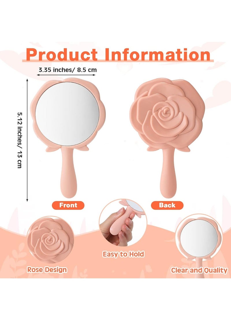 Mini Rose Mirror, Pocket Mirror Bulk Rose Design Compact Princess Mirror, Plastic Portable Handheld Makeup Mirror, for Bridal Shower Favor Quinceanera Party Favors for Guests, 8 Pcs