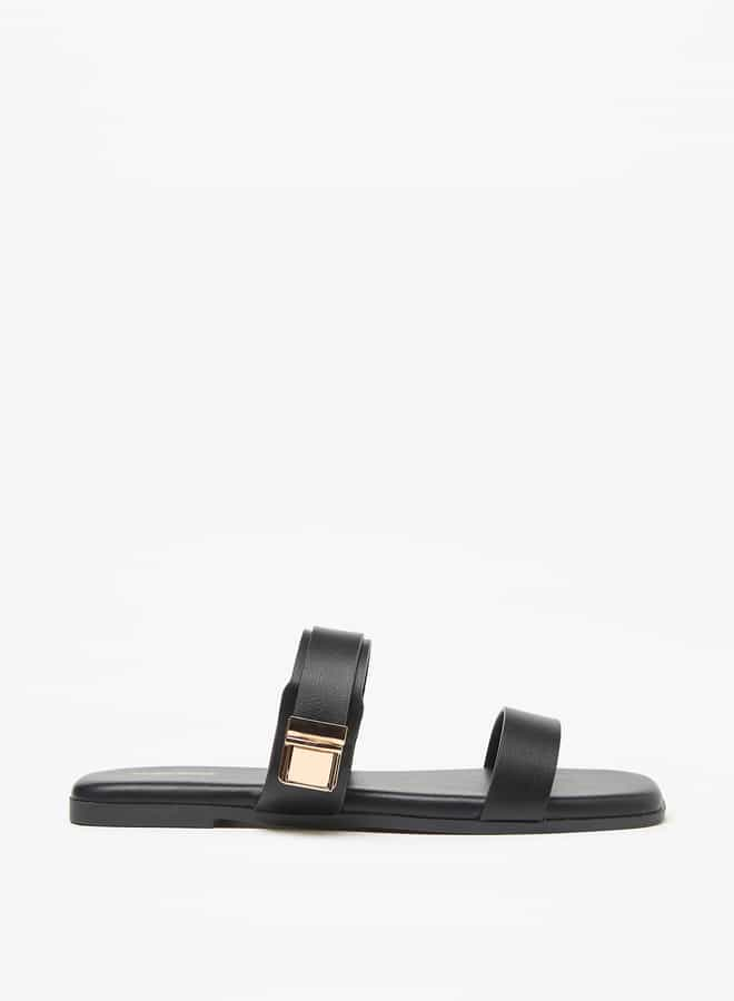 Women Monogram Print Slip-On Sandals with Metallic Detail