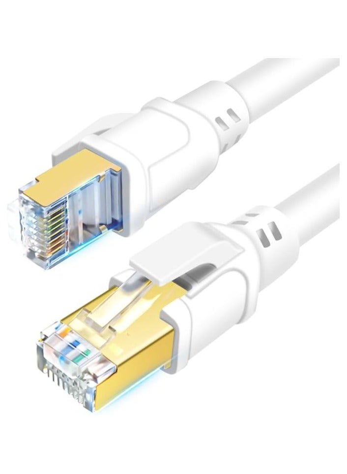 CAT 8 Ethernet Cable 25m, Indoor & Outdoor, High Speed 40Gbps 2000MHz SFTP Network Internet Cable with Gold Plated RJ45 Connector for Gaming, Router, PC, Heavy Duty, UV Resistant (25m White)