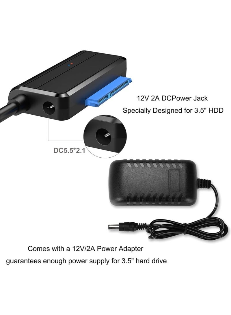 SATA to USB Cable Adapter, USB 3.0 to SATA External Hard Drive Converter Adapter with 12V/2A UK plug charger for 2.5 inch/ 3.5inch Hard Disk Drive HDD/SSD Data Transfer, Support UASP