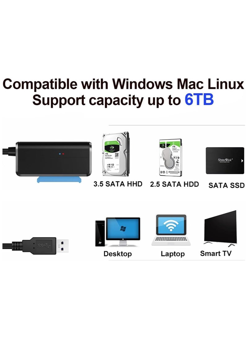 SATA to USB Cable Adapter, USB 3.0 to SATA External Hard Drive Converter Adapter with 12V/2A UK plug charger for 2.5 inch/ 3.5inch Hard Disk Drive HDD/SSD Data Transfer, Support UASP