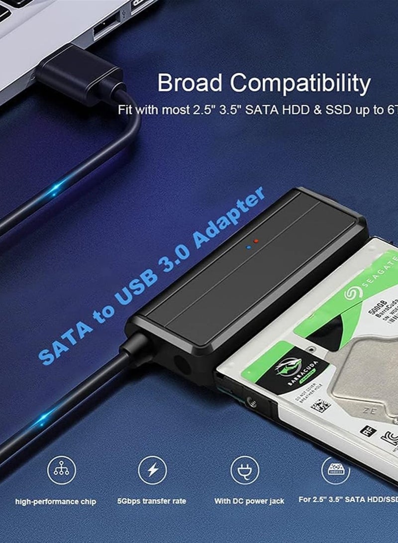 SATA to USB Cable Adapter, USB 3.0 to SATA External Hard Drive Converter Adapter with 12V/2A UK plug charger for 2.5 inch/ 3.5inch Hard Disk Drive HDD/SSD Data Transfer, Support UASP