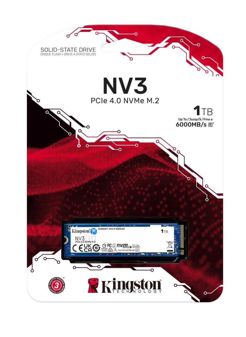 NV3 1TB M.2 2280 NVMe Internal SSD, Up to 6000MB/s Read, 4000MB/s Write Speed, Gen 4.0x4 NVMe PCIe Performance, 2.17G Vibration Operating, 320TBW | SNV3S/1000G 1000 GB