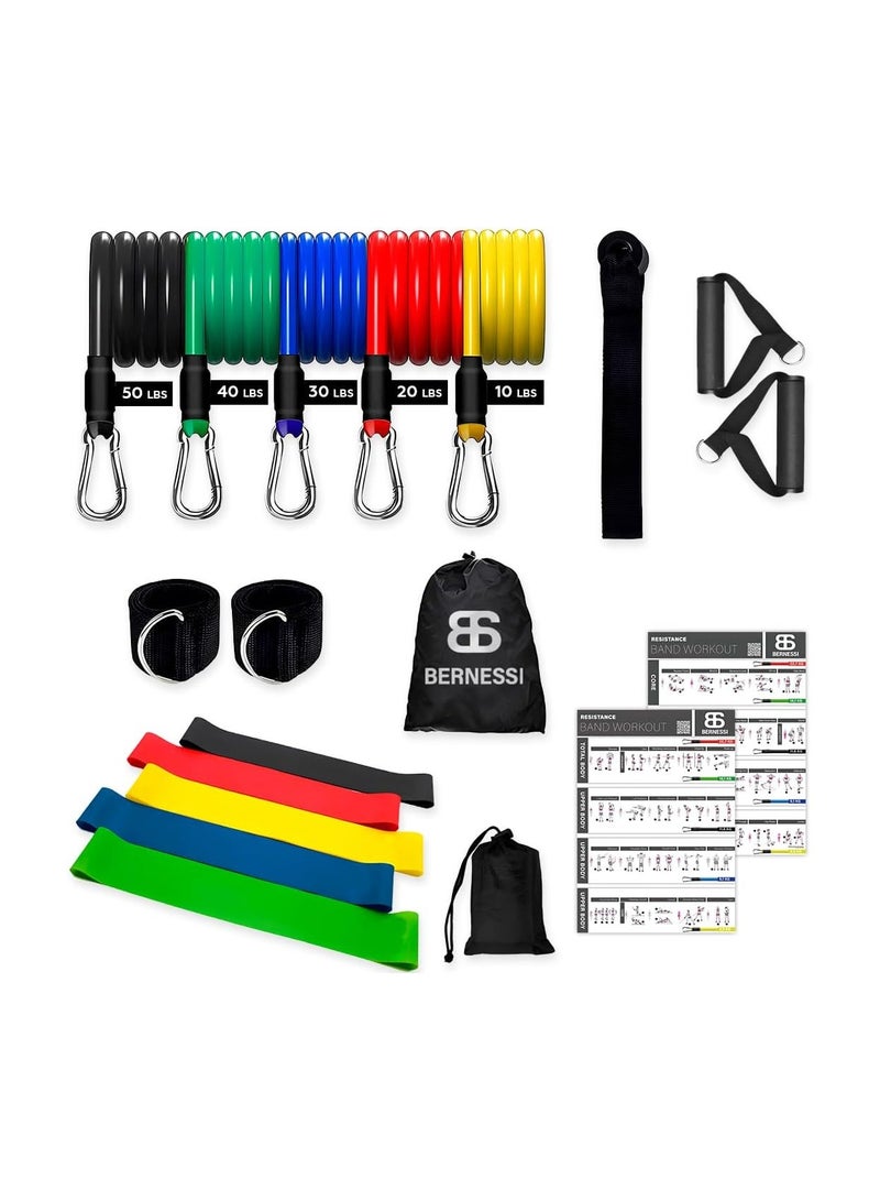 16-Piece Resistance Bands Kit for Full-Body Workouts - Adjustable Tubes with Handles, Door Anchor, and Ankle Straps for Home Fitness (Up to 150 lbs)