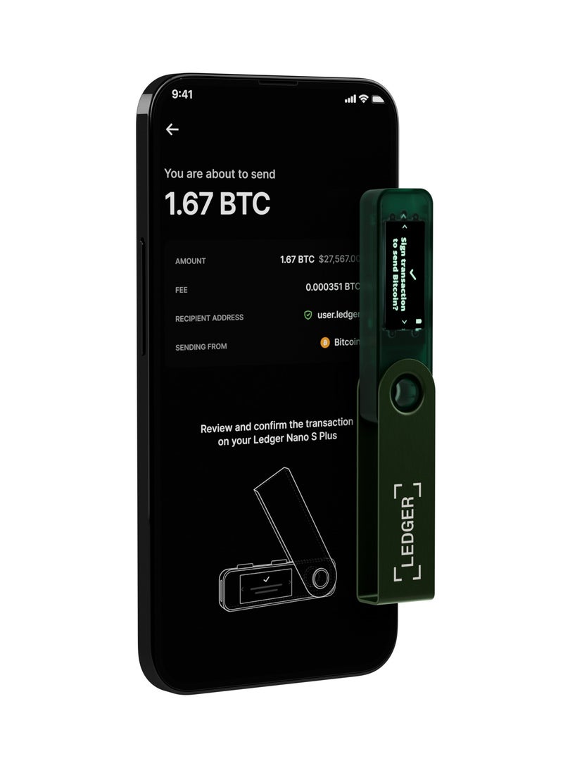 Nano S Plus Hardware Wallet | Safest Crypto & NFT Cold Storage, OLED Screen, Type-C Connectivity, 5000+ Coins Supported, for Android, MacOS & Windows - Emerald Green