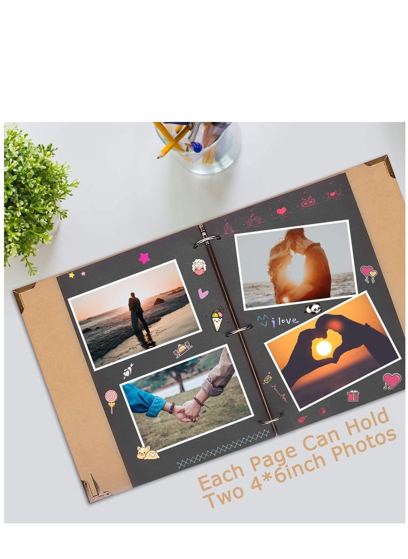 DIY Photo Album Scrapbook 60 Pages 3 Ring Binder 8.5 x 11 Inch Black Page Scrap Book with Scrapbooking Supplies for Kids Girls Teens Journal Graduation Gift
