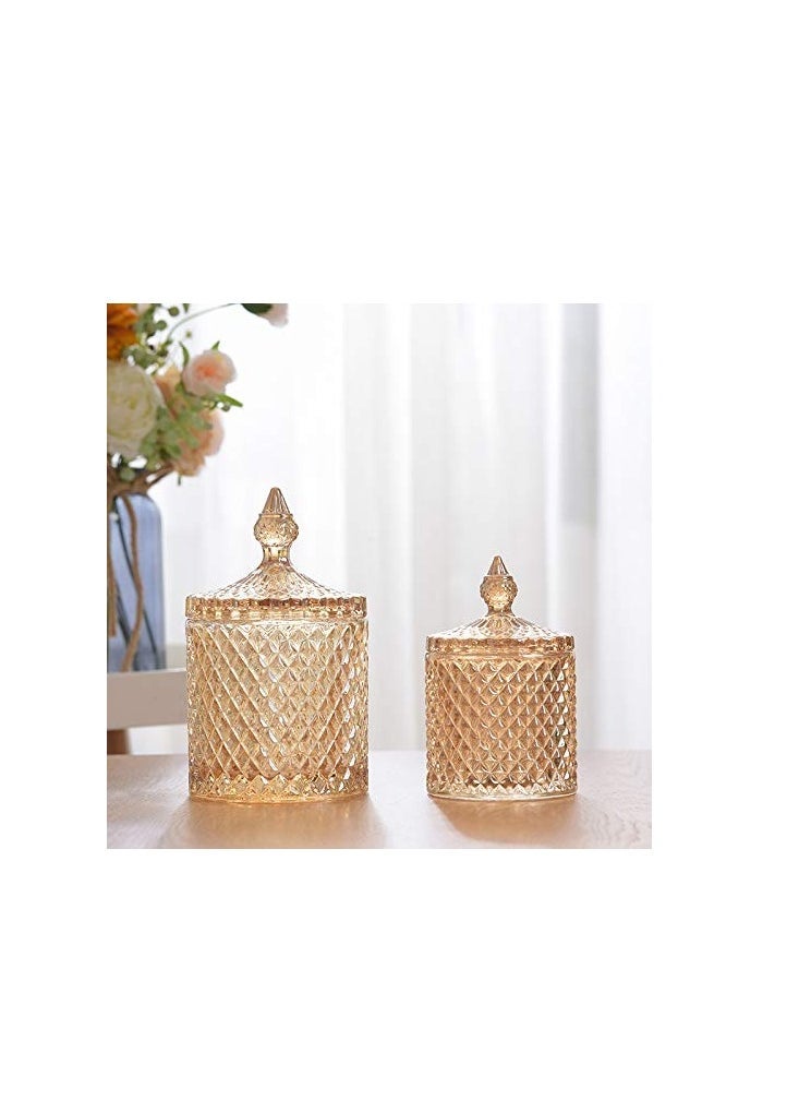 Crystal Candy Box, Candy Dish with Lid Glass Decorative Box Cookie Amber Jar Vintage Jewelry Box Trinket Boxes for Party Wedding Display Pothecary Flour Gifts For Friends Female, Brown Large