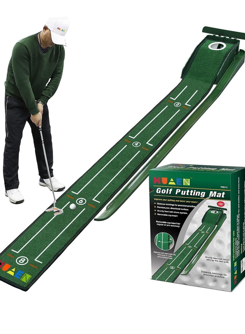 Putting Green Indoor Set, Long Putting Mat with Auto Ball Return, Suitable for Home and Office, Perfect Gift for Men