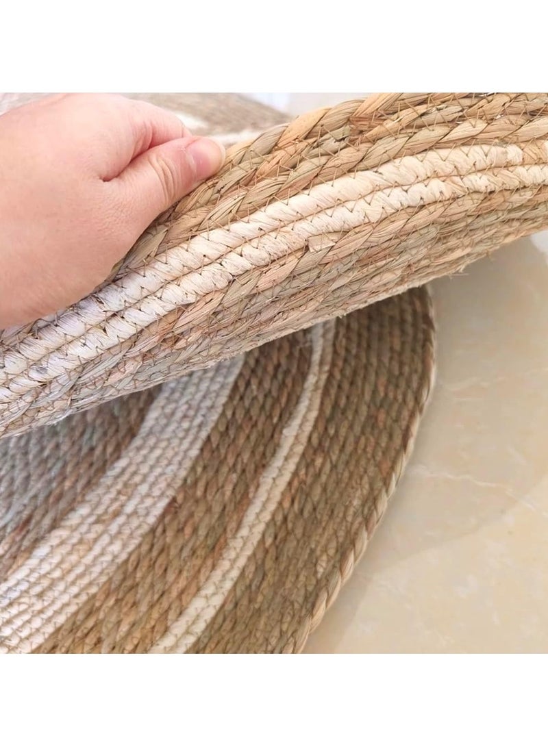 Natural Oval Jute Rug Eco-Friendly Handwoven Carpet with White Border Durable & Stylish for Living Room