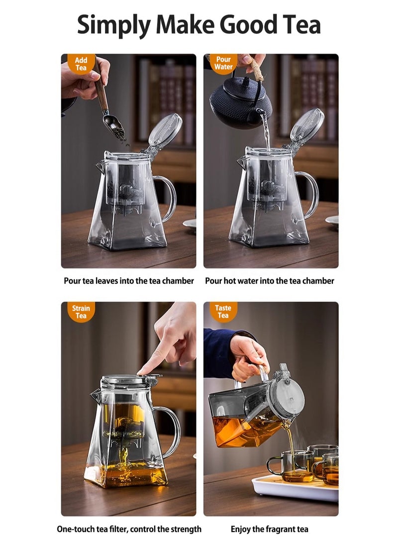 1000ML detachable glass teapot, one click automatic water outlet, high temperature resistant tea separation filter. Tea set that can filter tea leaves can be used as a tea set gift