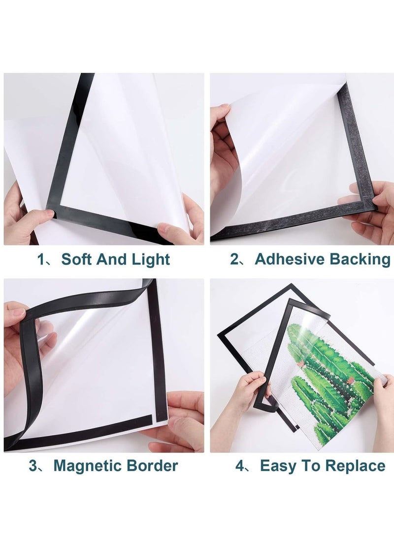 4 PCS Diamond Painting Frames, 25 x 35 cm Self-Adhesive Picture Frame, Self Adhesive Magnetic Frames for Wall Window Door Black, Home Office Decor