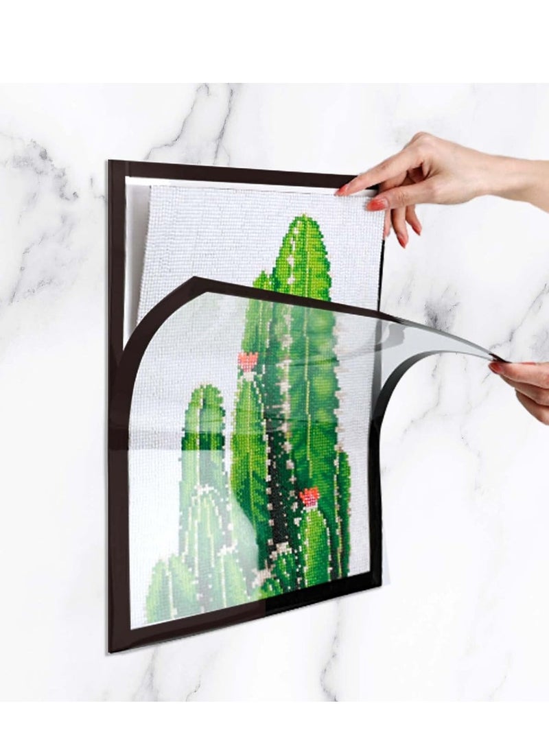 4 PCS Diamond Painting Frames, 25 x 35 cm Self-Adhesive Picture Frame, Self Adhesive Magnetic Frames for Wall Window Door Black, Home Office Decor