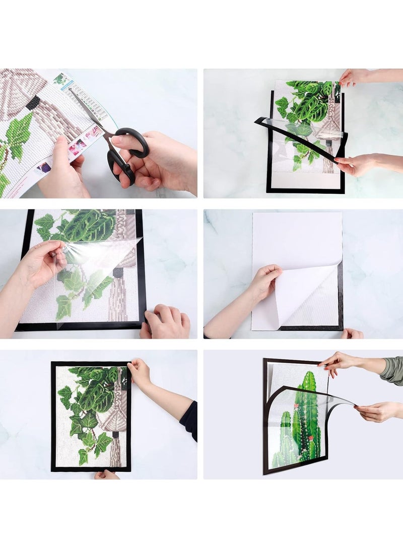 4 PCS Diamond Painting Frames, 25 x 35 cm Self-Adhesive Picture Frame, Self Adhesive Magnetic Frames for Wall Window Door Black, Home Office Decor