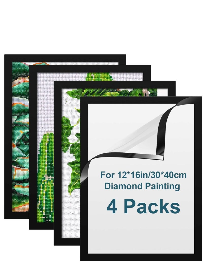 4 PCS Diamond Painting Frames, 25 x 35 cm Self-Adhesive Picture Frame, Self Adhesive Magnetic Frames for Wall Window Door Black, Home Office Decor