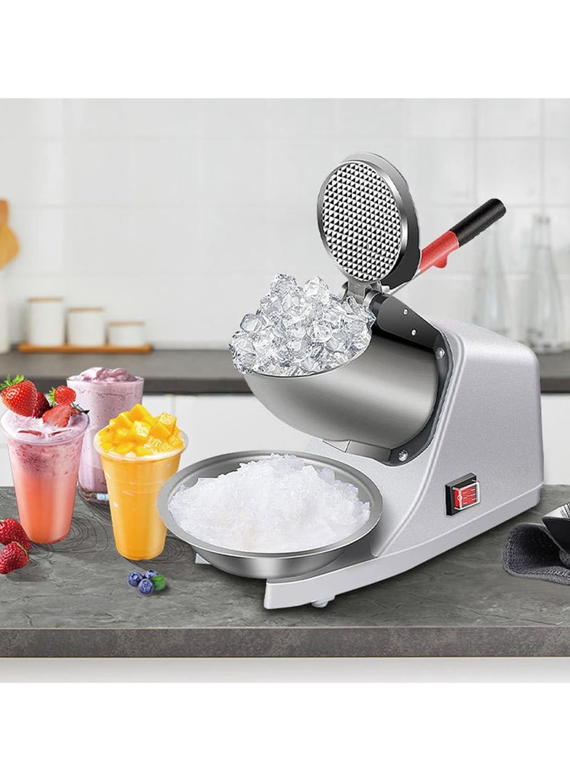 Electric Ice Crushers 300W Stainless Steel Blade Shaved Ice Snow Cone Maker Kitchen Machine, Electric Dual Blades Ice Crusher Shaver Snow Cone Maker for Commercial Use