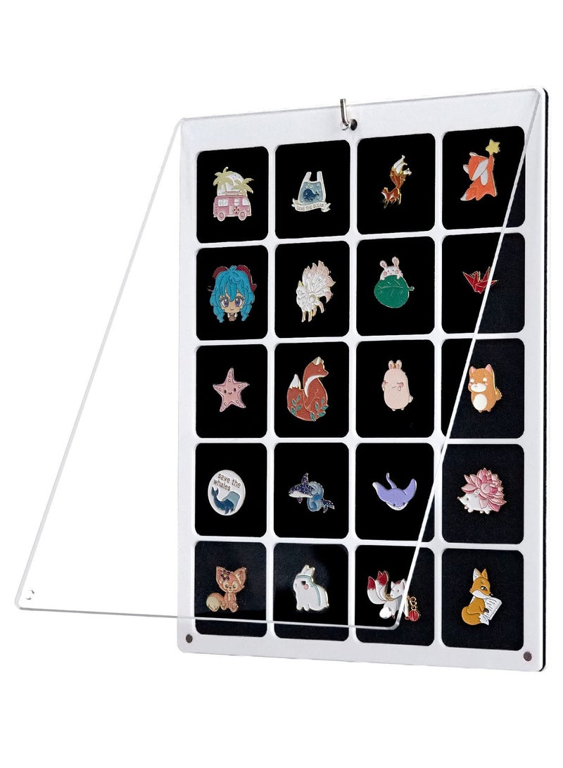 Clear Acrylic Pin Collection Display Organizer, Dust-Free Table Top & Wall Pin Display Holder Board for Enamel Pins, Jewelry, Pokemon Badges, Gifts, and Pin Enthusiasts (8.2x10.4, 20 Grids)