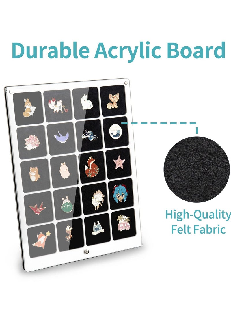 Clear Acrylic Pin Collection Display Organizer, Dust-Free Table Top & Wall Pin Display Holder Board for Enamel Pins, Jewelry, Pokemon Badges, Gifts, and Pin Enthusiasts (8.2x10.4, 20 Grids)