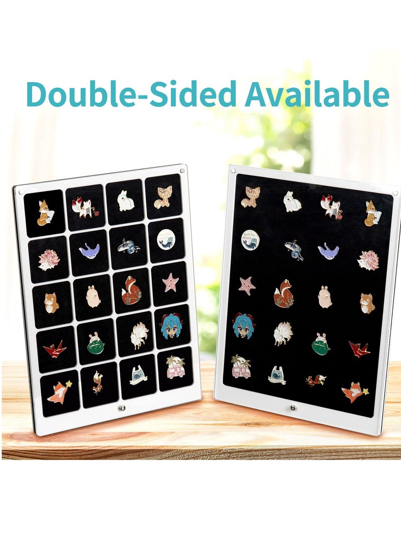 Clear Acrylic Pin Collection Display Organizer, Dust-Free Table Top & Wall Pin Display Holder Board for Enamel Pins, Jewelry, Pokemon Badges, Gifts, and Pin Enthusiasts (8.2x10.4, 20 Grids)