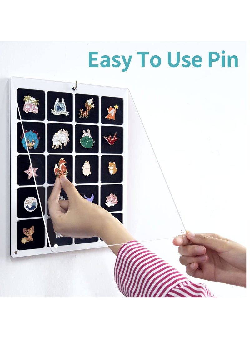 Clear Acrylic Pin Collection Display Organizer, Dust-Free Table Top & Wall Pin Display Holder Board for Enamel Pins, Jewelry, Pokemon Badges, Gifts, and Pin Enthusiasts (8.2x10.4, 20 Grids)