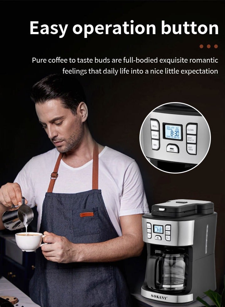 Coffee Maker/Coffee Machine, 1086W, 15 Cup/1.8L Glass Carafe, 24 Hours Programmable with Drip Stop Mechanism, Lcd Display SK-506E Black