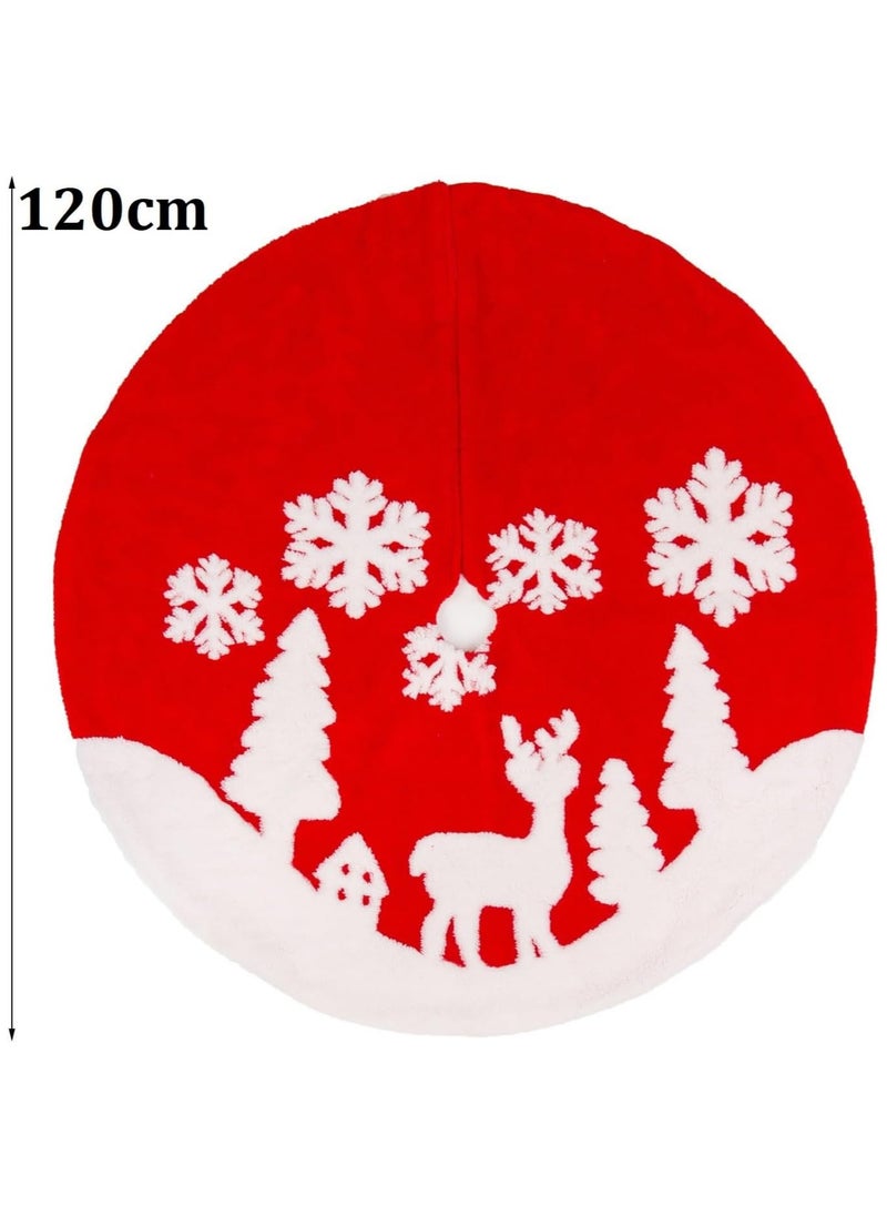 Christmas Tree Skirt 48 in/120cm Large White Red Faux Fur Xmas Tree Skirt for Christmas Holiday Home Decorations