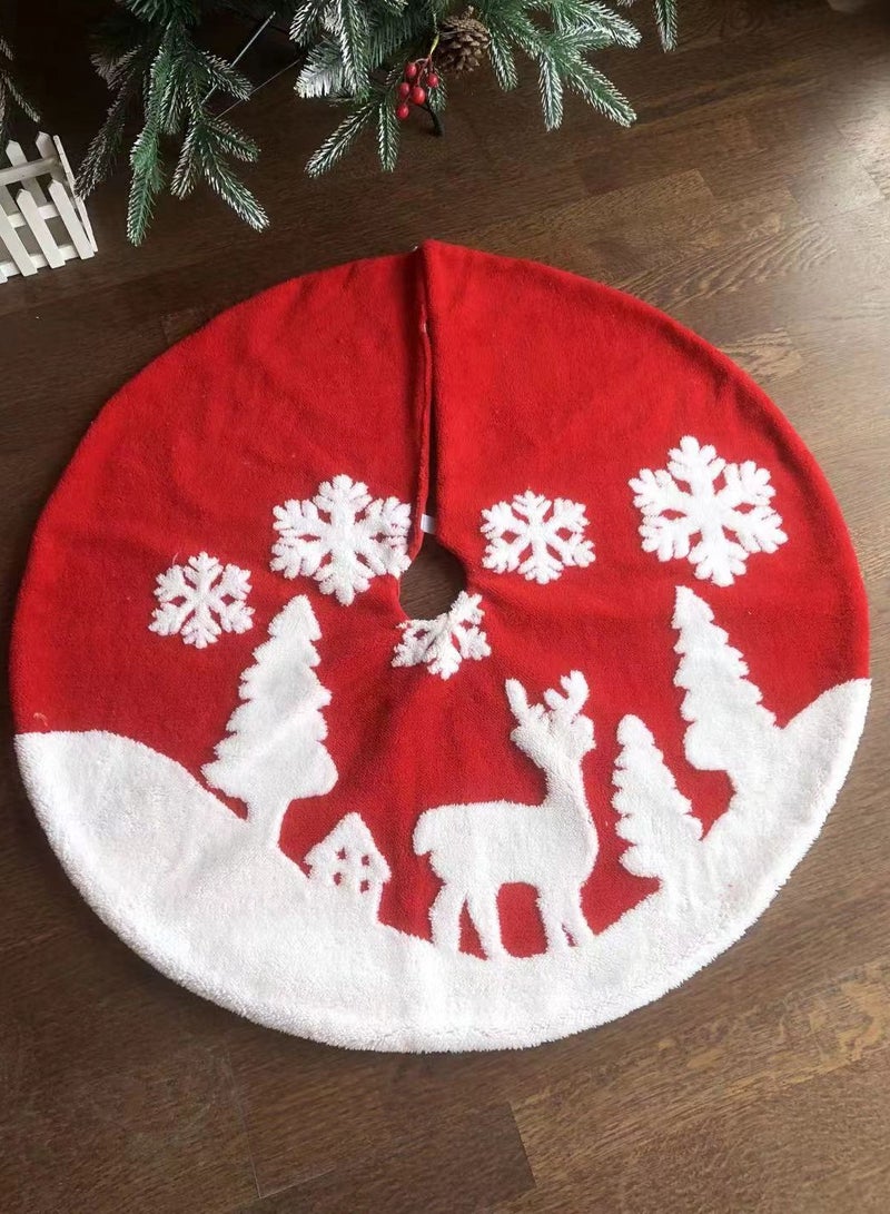 Christmas Tree Skirt 48 in/120cm Large White Red Faux Fur Xmas Tree Skirt for Christmas Holiday Home Decorations