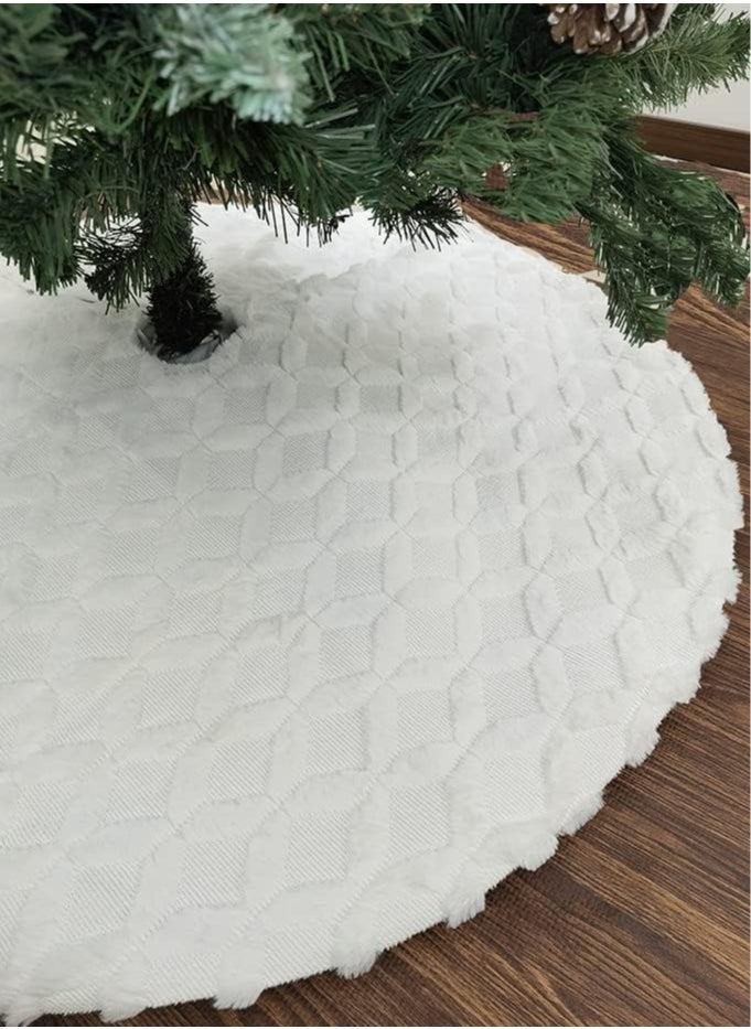 Christmas Tree Skirt,diameter 48in/122cm Faux Fur with Cable Knit Knitted Thick Skirt for Christmas Tree Holiday Home Party Indoor Decorations,for Christmas Tree Decorations