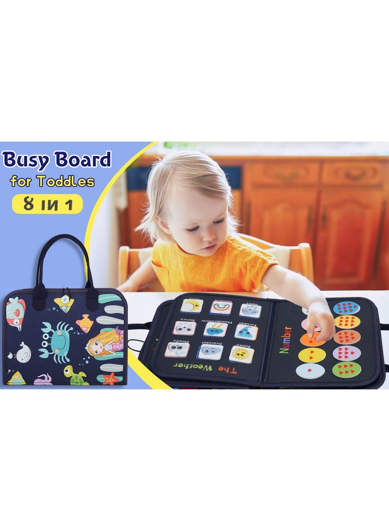 8-in-1 Multifunctional Busy Board Montessori Toy, Educational Sensory Activity Board, Felt Busy Book for Quiet Play, Portable Travel Toy for Toddler Fine Motor Skills, Interactive Learning & Early Development, Ideal for Kids Ages 2+