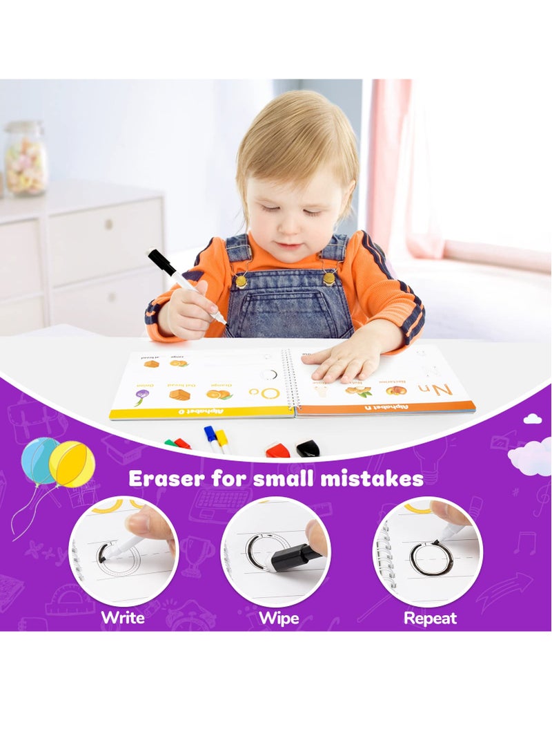 SYOSI Handwriting Practice Book for Kid Toddler Preschool Learning Activity for 3 4 5 Year Olds 40 Pages Montessori Early Educational Toy Kindergarten Letter Tracing Book with 8 Dry Erase Markers