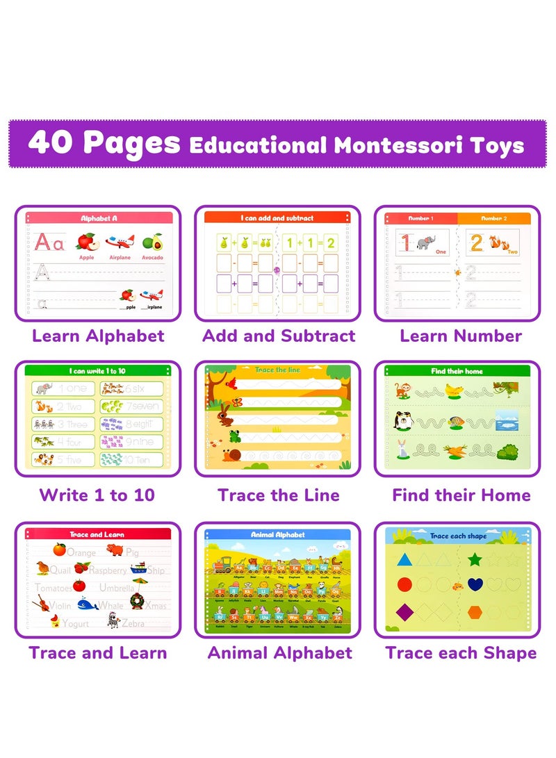 SYOSI Handwriting Practice Book for Kid Toddler Preschool Learning Activity for 3 4 5 Year Olds 40 Pages Montessori Early Educational Toy Kindergarten Letter Tracing Book with 8 Dry Erase Markers
