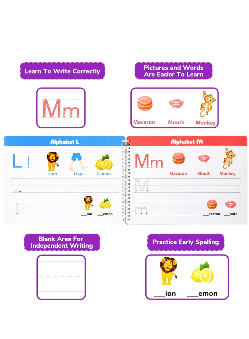 SYOSI Handwriting Practice Book for Kid Toddler Preschool Learning Activity for 3 4 5 Year Olds 40 Pages Montessori Early Educational Toy Kindergarten Letter Tracing Book with 8 Dry Erase Markers