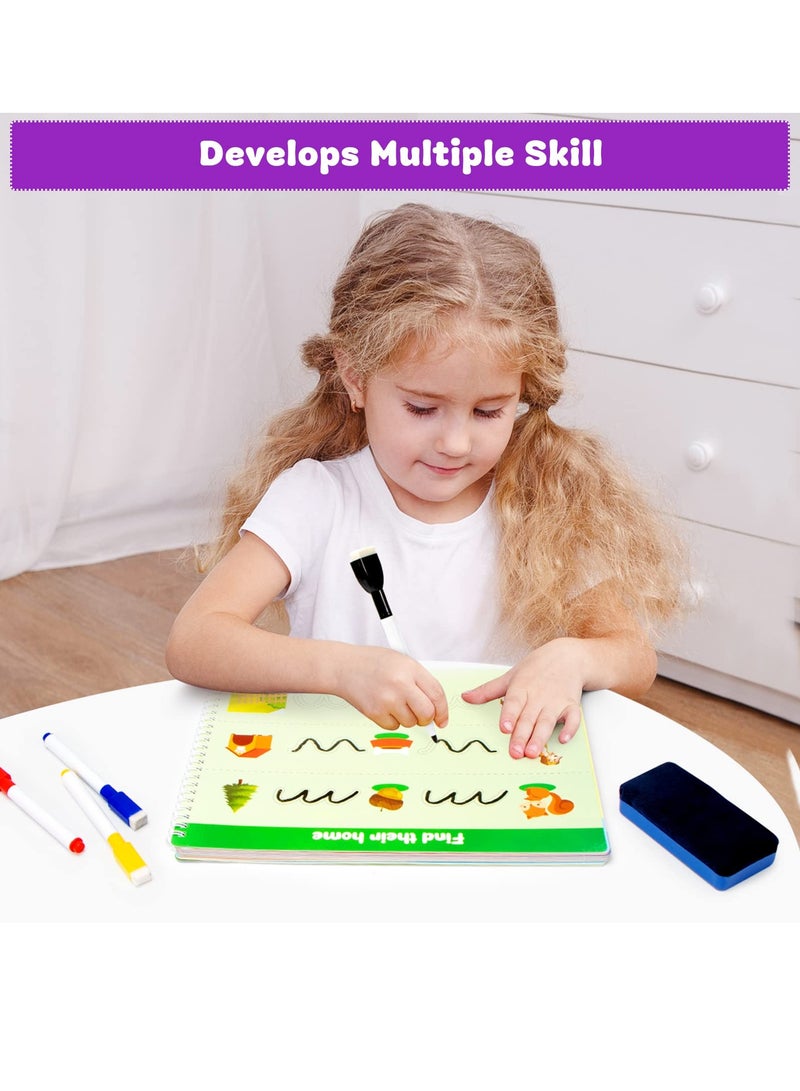 SYOSI Handwriting Practice Book for Kid Toddler Preschool Learning Activity for 3 4 5 Year Olds 40 Pages Montessori Early Educational Toy Kindergarten Letter Tracing Book with 8 Dry Erase Markers