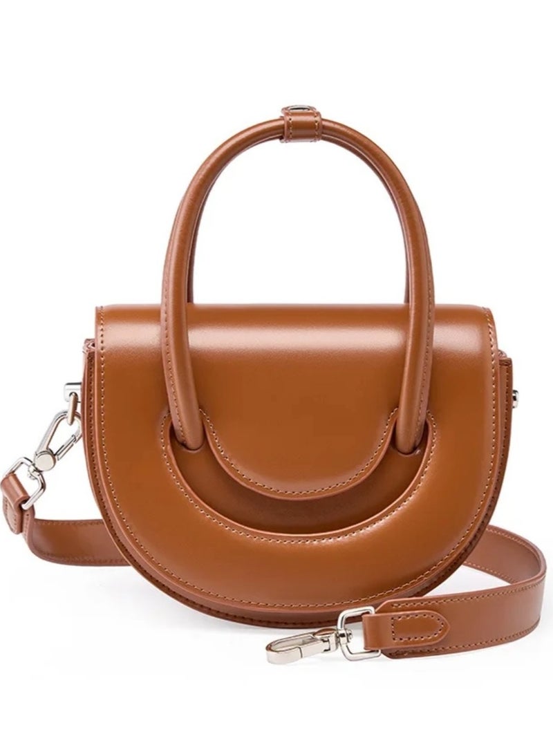 Brown Saddle Bag – Genuine Leather Handbag for Women, Stylish Crossbody Handbag with Classic Design, Luxury Sling Bag for Ladies, Shoulder Tote for Everyday Use, Durable and Lightweight Small Purse, Perfect for Work, Shopping, and Casual Outings