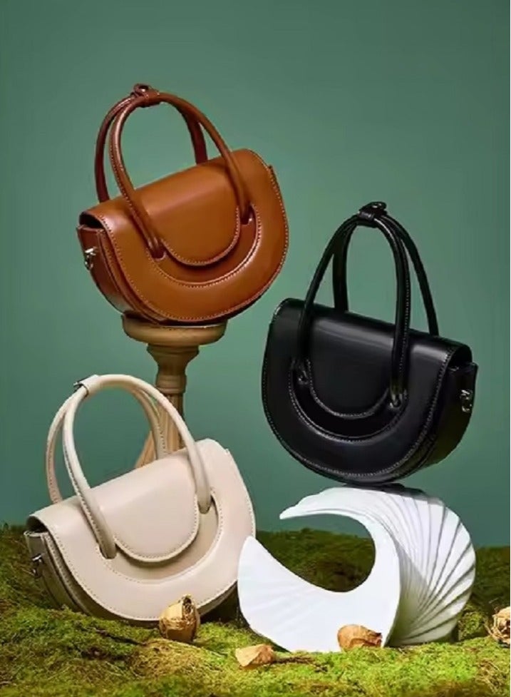 Brown Saddle Bag – Genuine Leather Handbag for Women, Stylish Crossbody Handbag with Classic Design, Luxury Sling Bag for Ladies, Shoulder Tote for Everyday Use, Durable and Lightweight Small Purse, Perfect for Work, Shopping, and Casual Outings